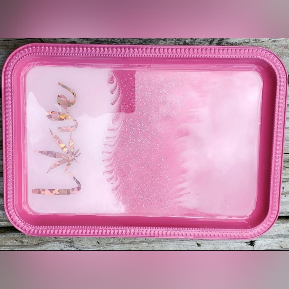 Valentine Love Cannabis 420 Sparkly Pink Glitter Beauty Rolling Tray
